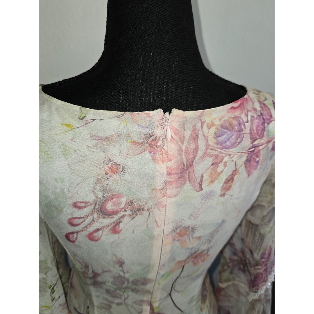 Romantic Floral Maxi Dress Women Sheer Overlay Bell Sleeve renfair fairycore - Picture 9 of 16